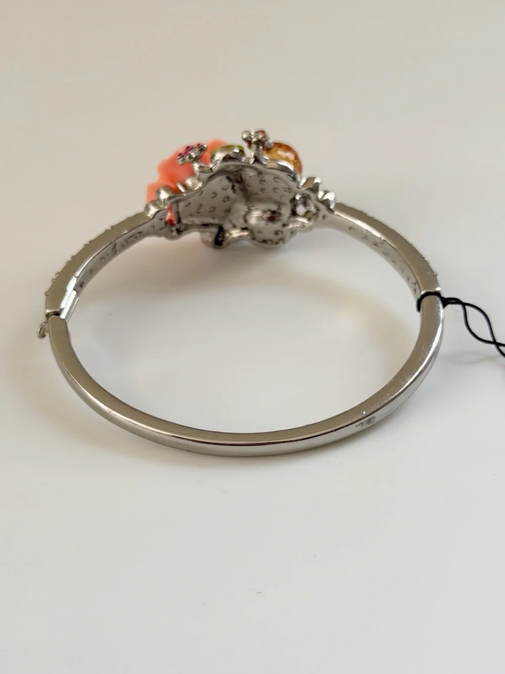Betsey Johnson Garden Flowers Rhinestone Silver Tone Hinge Bracelet NWT